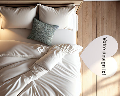 Aperçu d'un tapis de chambre sur mesure, service de création "votre design ici" pour un intérieur unique.